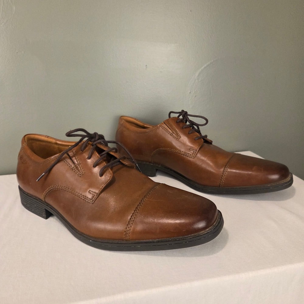 Clarks Men's Tilden Cap Toe Oxford Size 10 Brown Dress Shoes Office Dapper